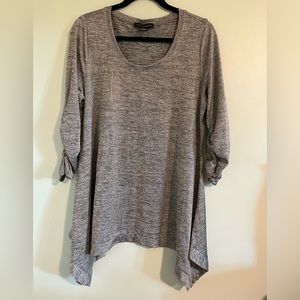 Grace Elements Tunic Blouse 3/4 Ruched Sleeve Handkerchief Hem Heather Gray XL